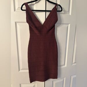 Herve Leger Strapless Burgundy Dress